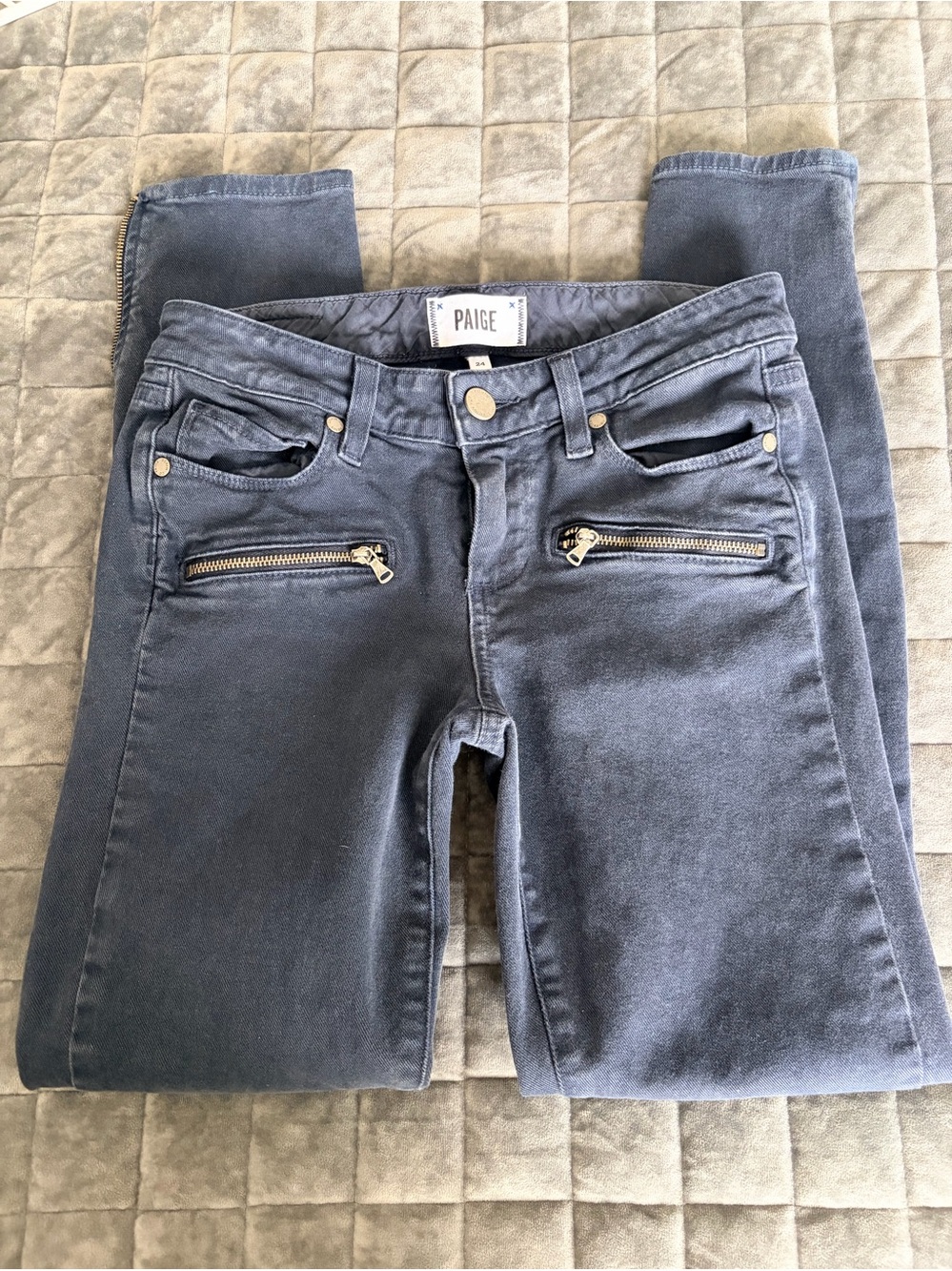 PAIGE Women's Slate Gray Skinny Jeans with Zip Accents